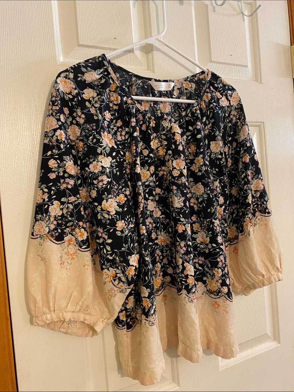 Floral Peasant Blouse in Black and Cream